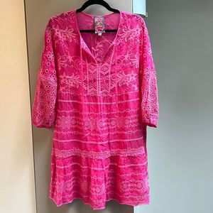 Johnny Was pink embroidered dress, M